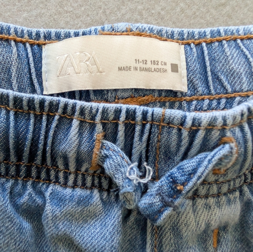 Zara Loose Fit Denim Cargo Midi Shorts Casual Utility Light Wash Youth 11/12 image 3
